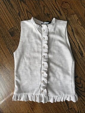 Zara Cream Ruffle-Trim Button Front Knit Top